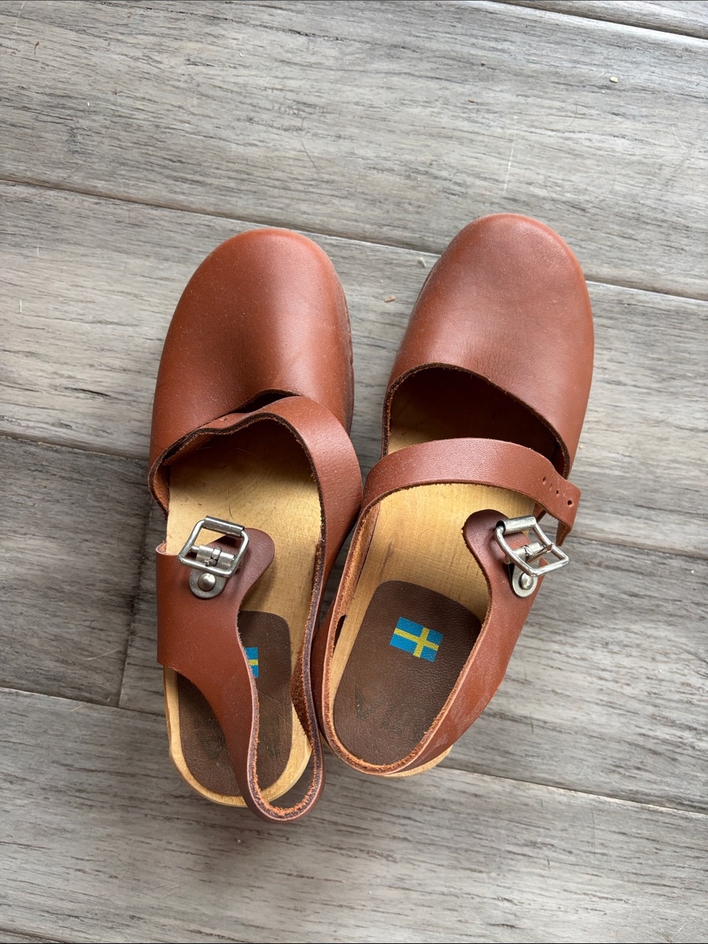 MIA Brown Leather Mary Jane Clog with Buckle Strap